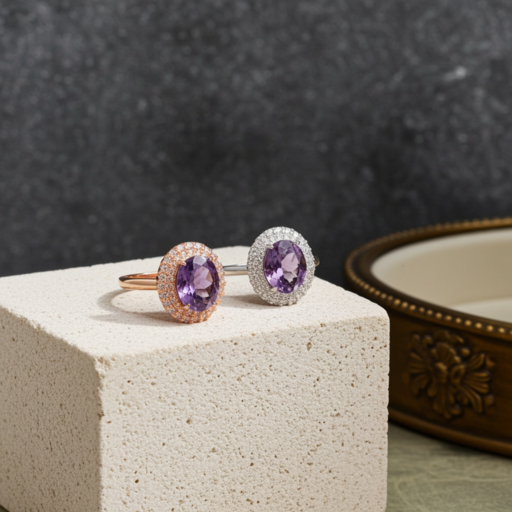3 Carat Amethyst Gemstone Ring 8x10mm 925 Sterling Silver