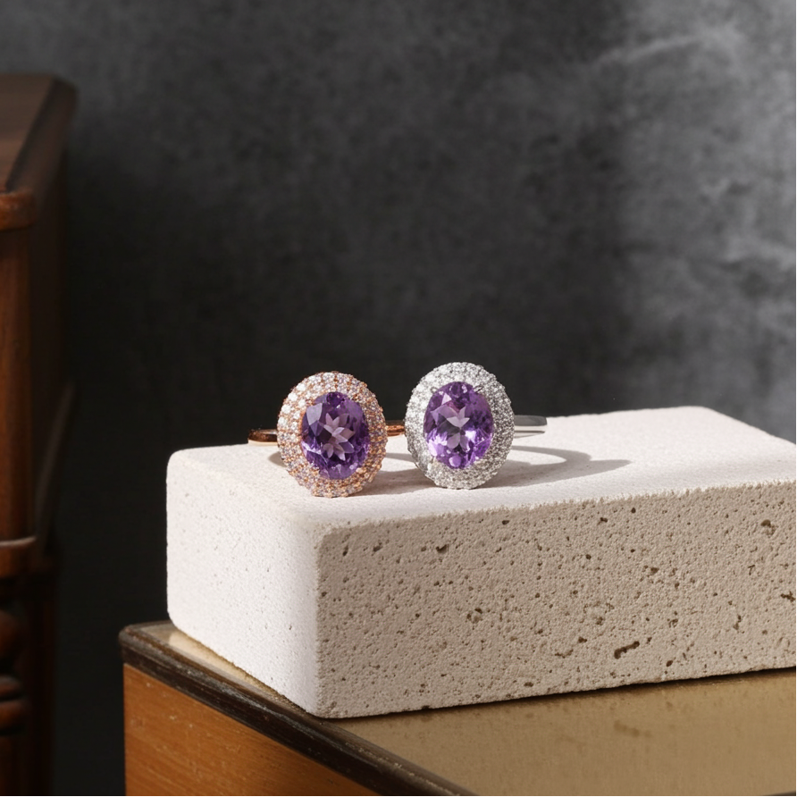 3 Carat Amethyst Gemstone Ring 8x10mm 925 Sterling Silver