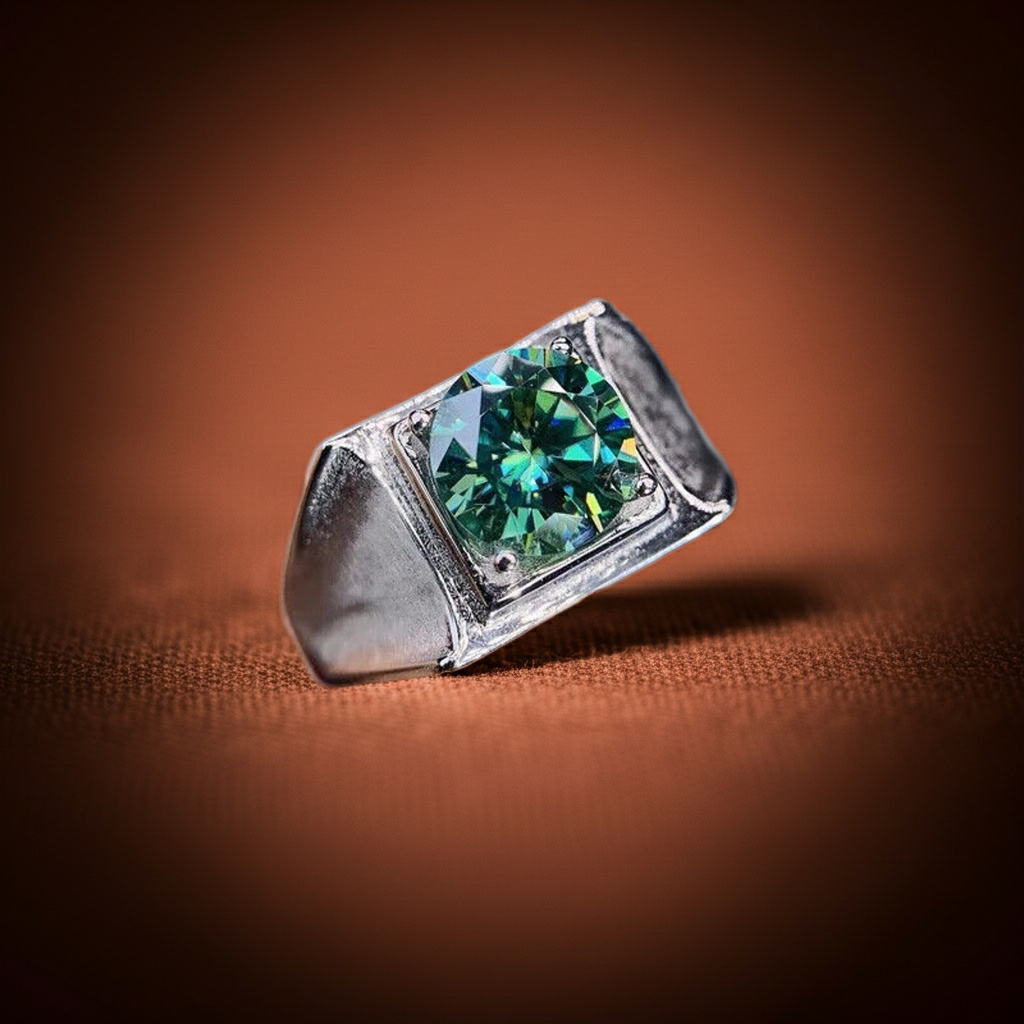 Men's Moissanite Ring 2 CT VVS1 Round Brilliant Cut Sterling Silver