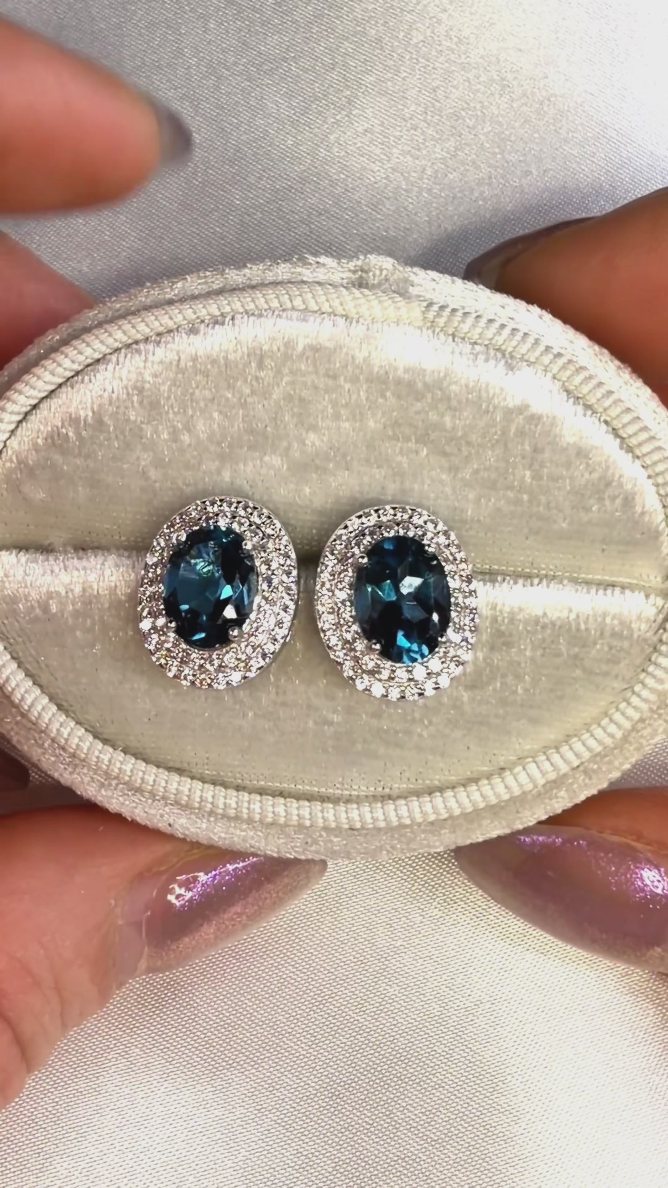 London Blue Topaz Cluster Stud Earrings 5x7mm