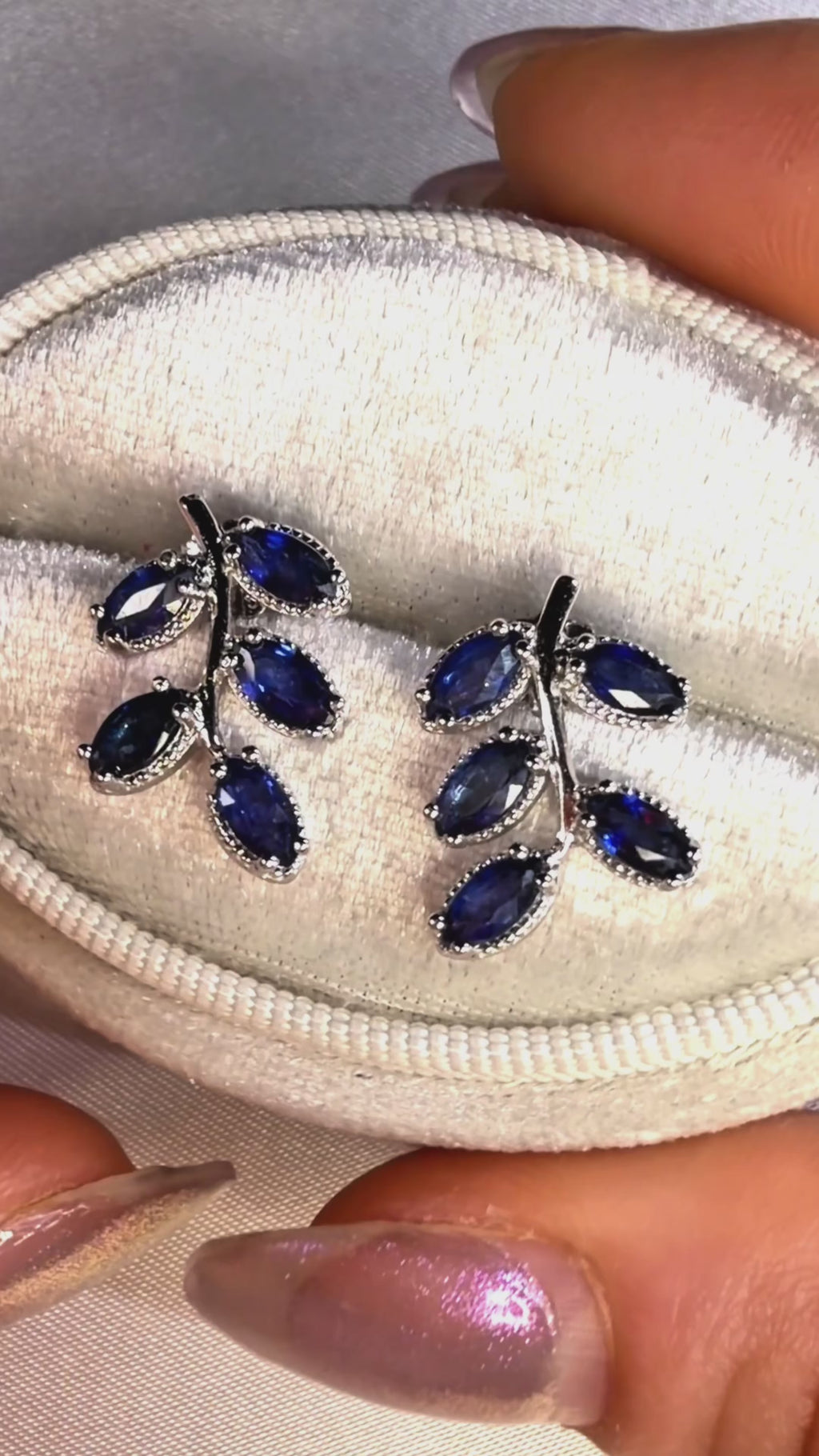 Bright Blue Sapphire Leaf Earrings 3x4mm