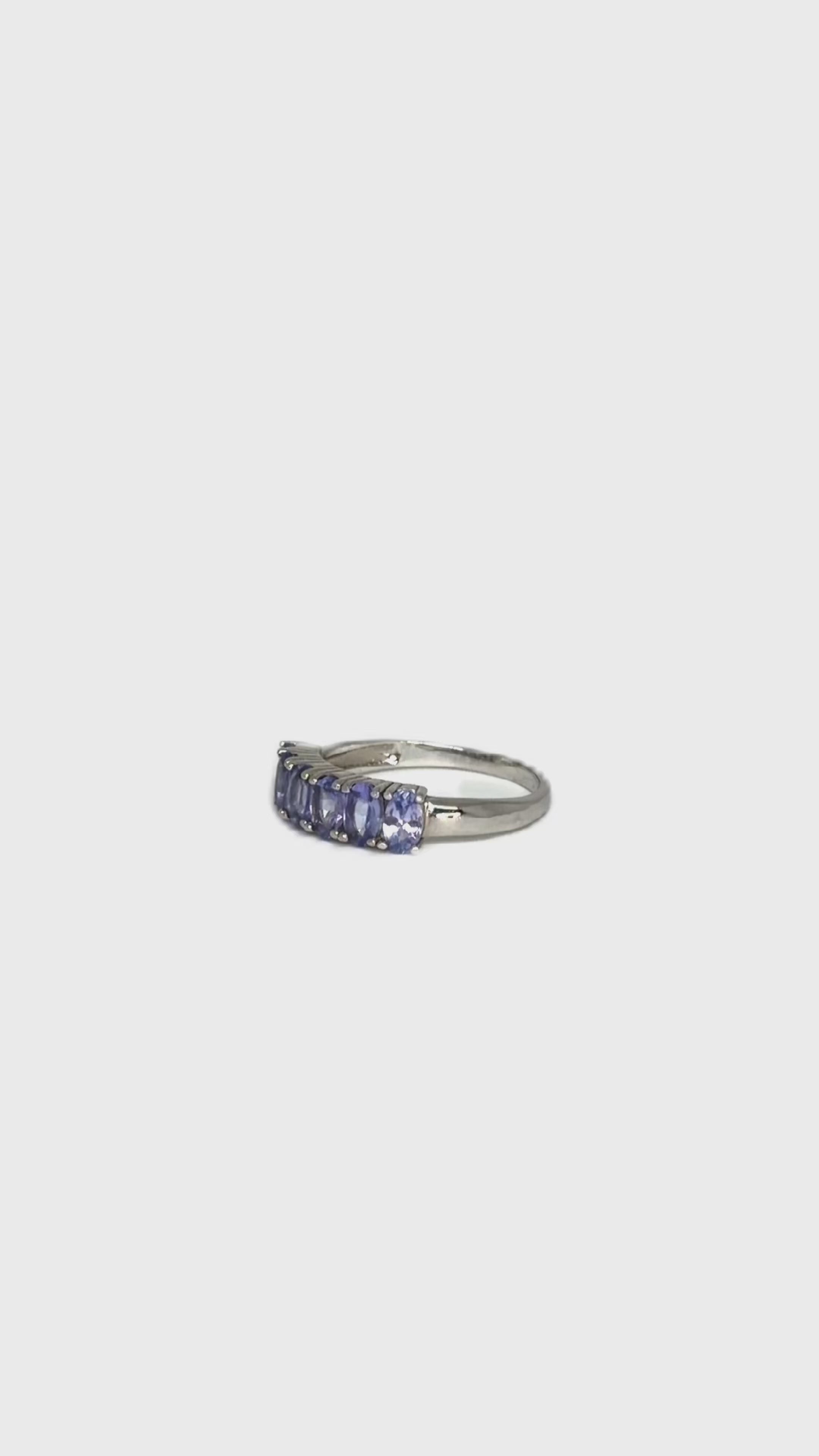 Purple Tanzanite Band Ring, Natural Tanzanite Rings For Women Sterling Silver