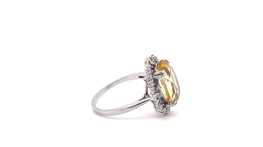 Natural Citrine Ring – 6 Carat 10x14mm Oval Citrine Halo Ring in 925 Sterling Silver