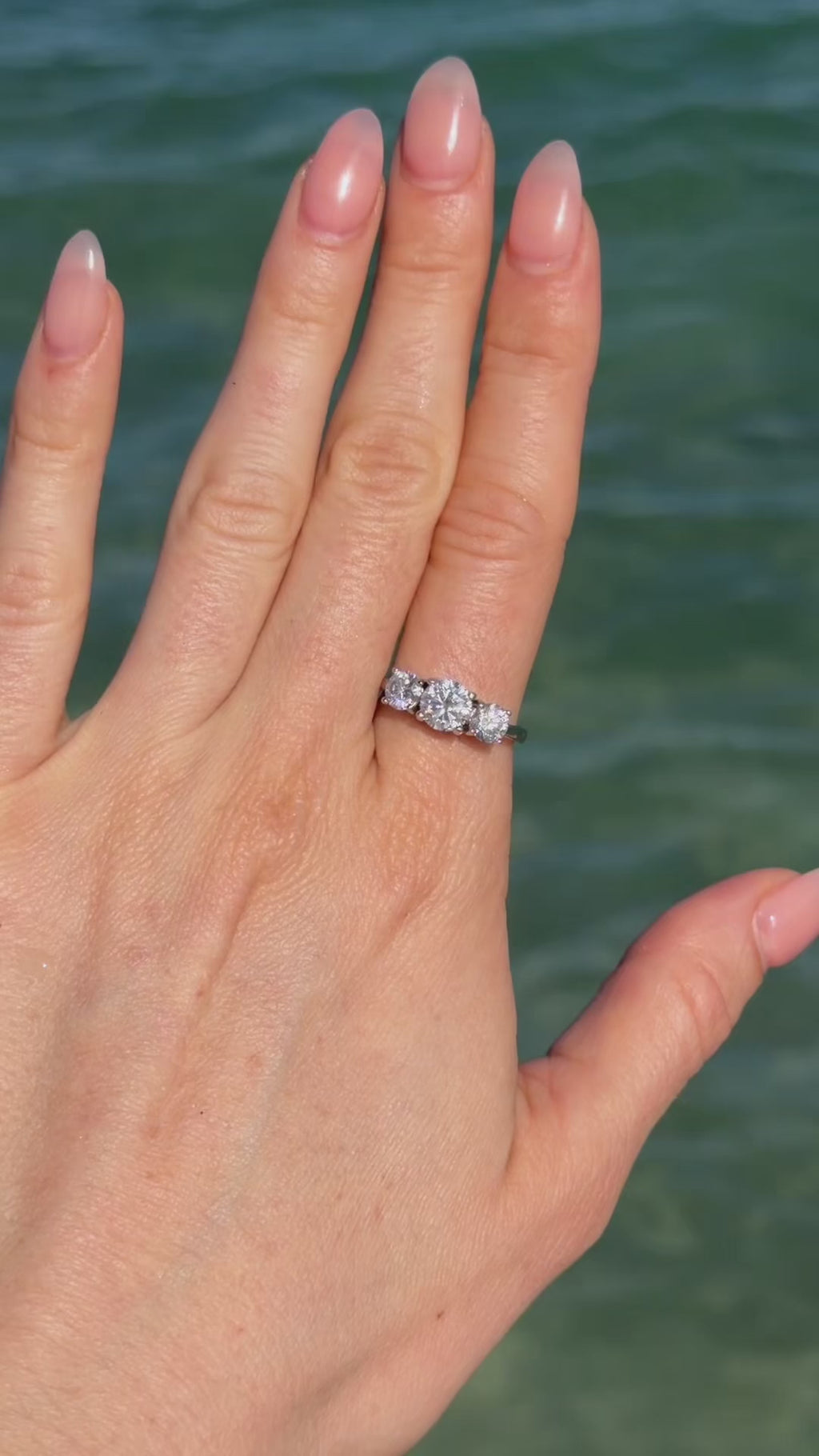 VVS1 White Moisssanite 3 Stone Ring Platinum Plated