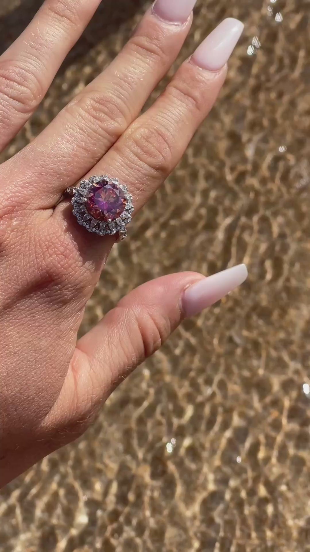 5CT VVS1 Round Brilliant Cut Peach Moissanite Ring