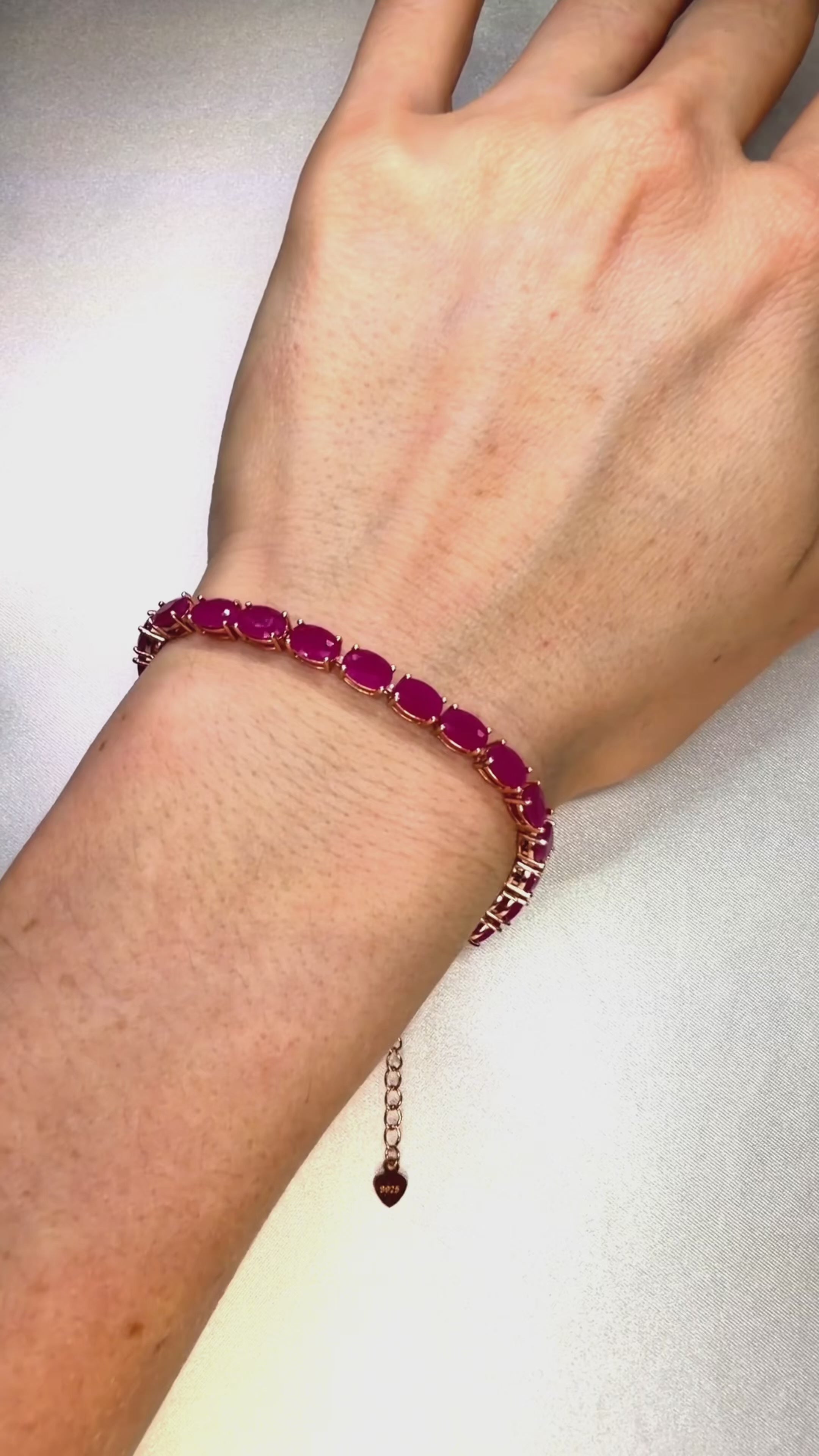 12 Carat Bright Opaque Pink Burma Ruby Bracelet, 925 Sterling Silver Ruby