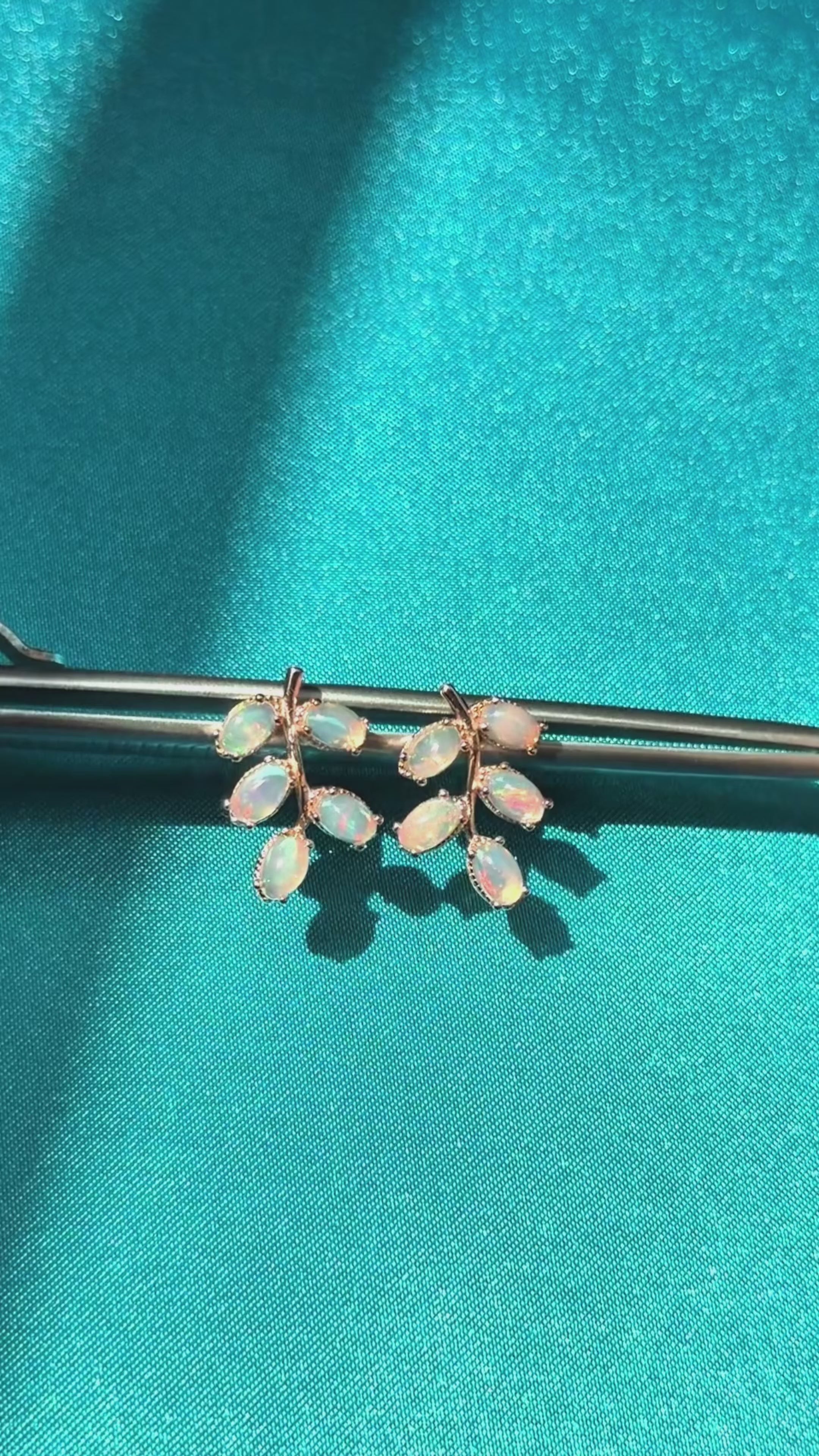 Natural Fire Opal Leaf Stud Earrings 925 Sterling Silver