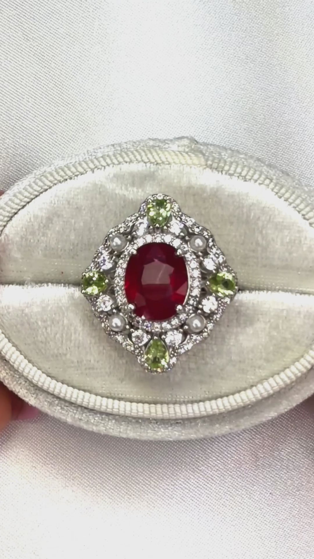 Natural Burma Ruby and Peridot Gemstone Statement Ring