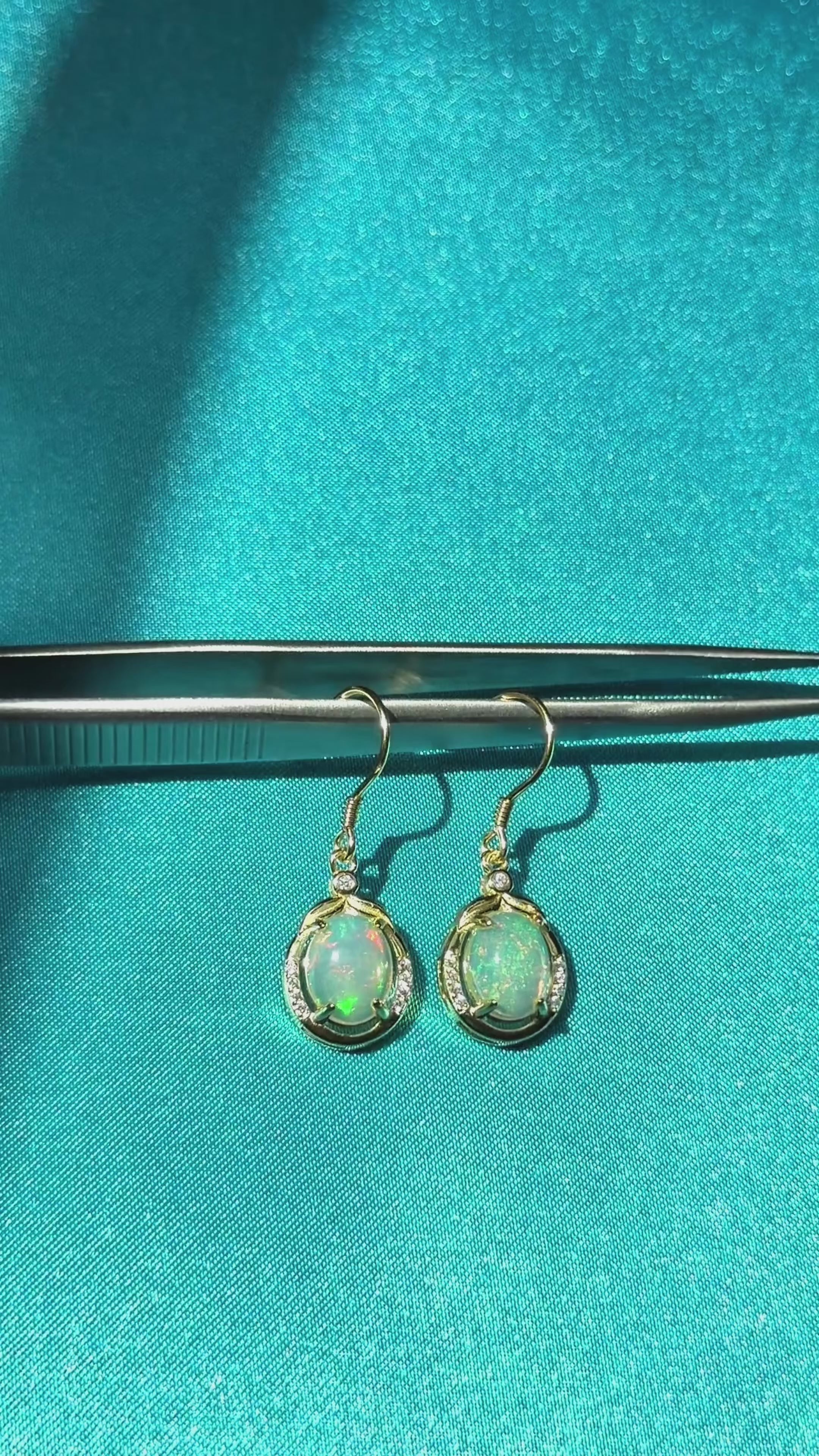 Natural Fire Opal Dangle Earrings, Colorful Large Fire Opal Earrings 7x9mm