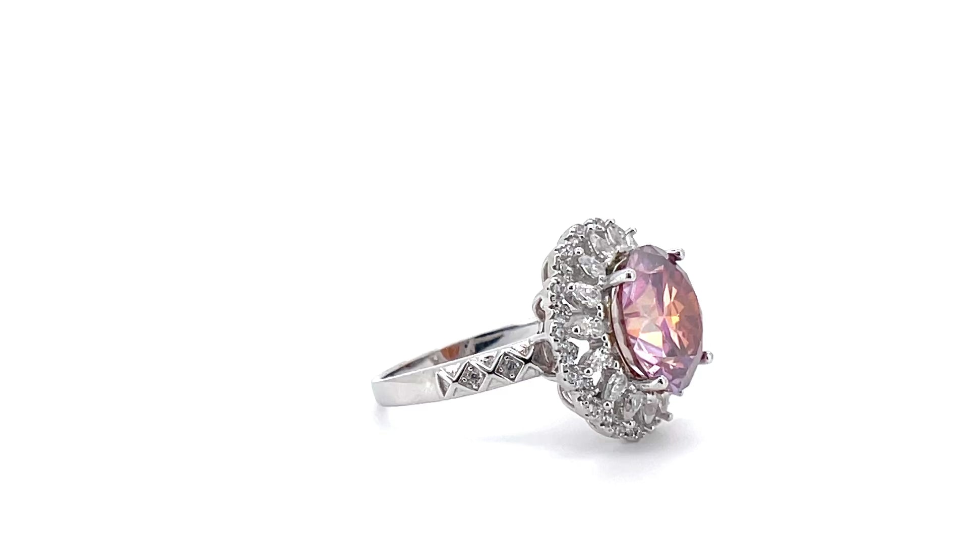 5CT VVS1 Round Brilliant Cut Peach Moissanite Ring, Peach Moissanite, Pink Moissanite, 5 Carat Moissanite Ring, Mossanite Ring, Women's Moissanite Rings