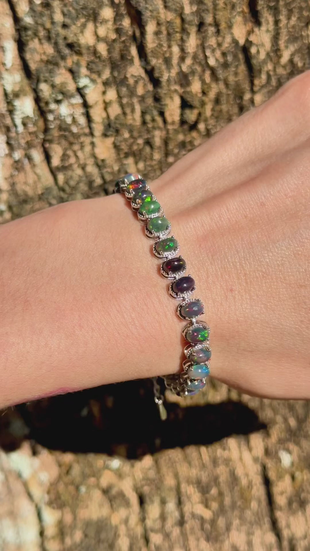 Natural Black Fire Opal Gemstone Tennis Bracelet 4x6mm