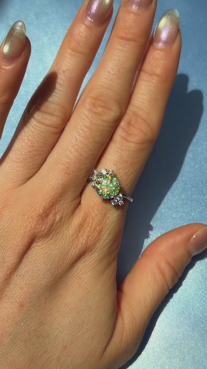 2CT VVS1 Round Brilliant Cut Iridescent Rainbow Moissanite Ring 8mm