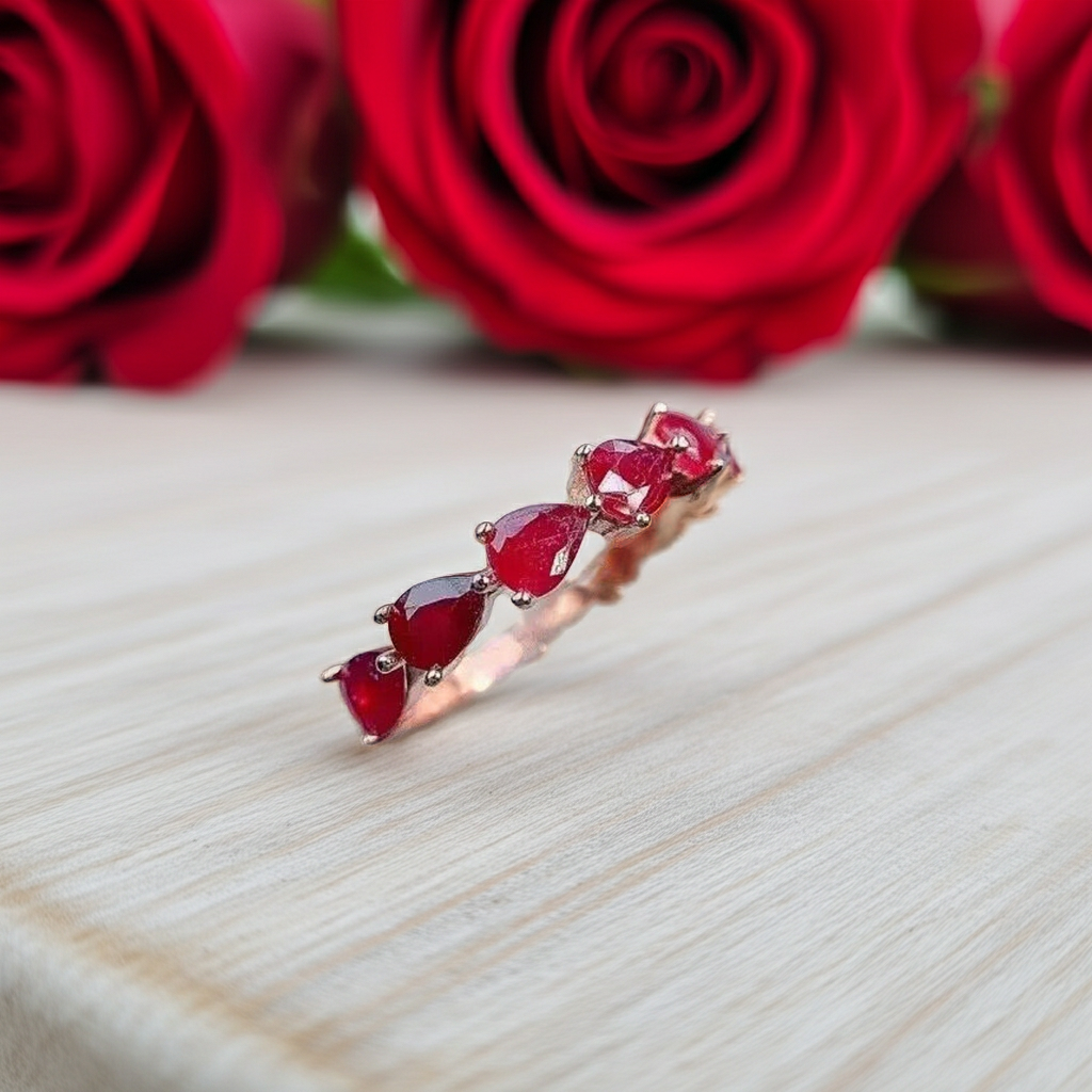 Natural Pear Cut Ruby Band Ring, Genuine Ruby Pear Cut Band Ring 3x4mm