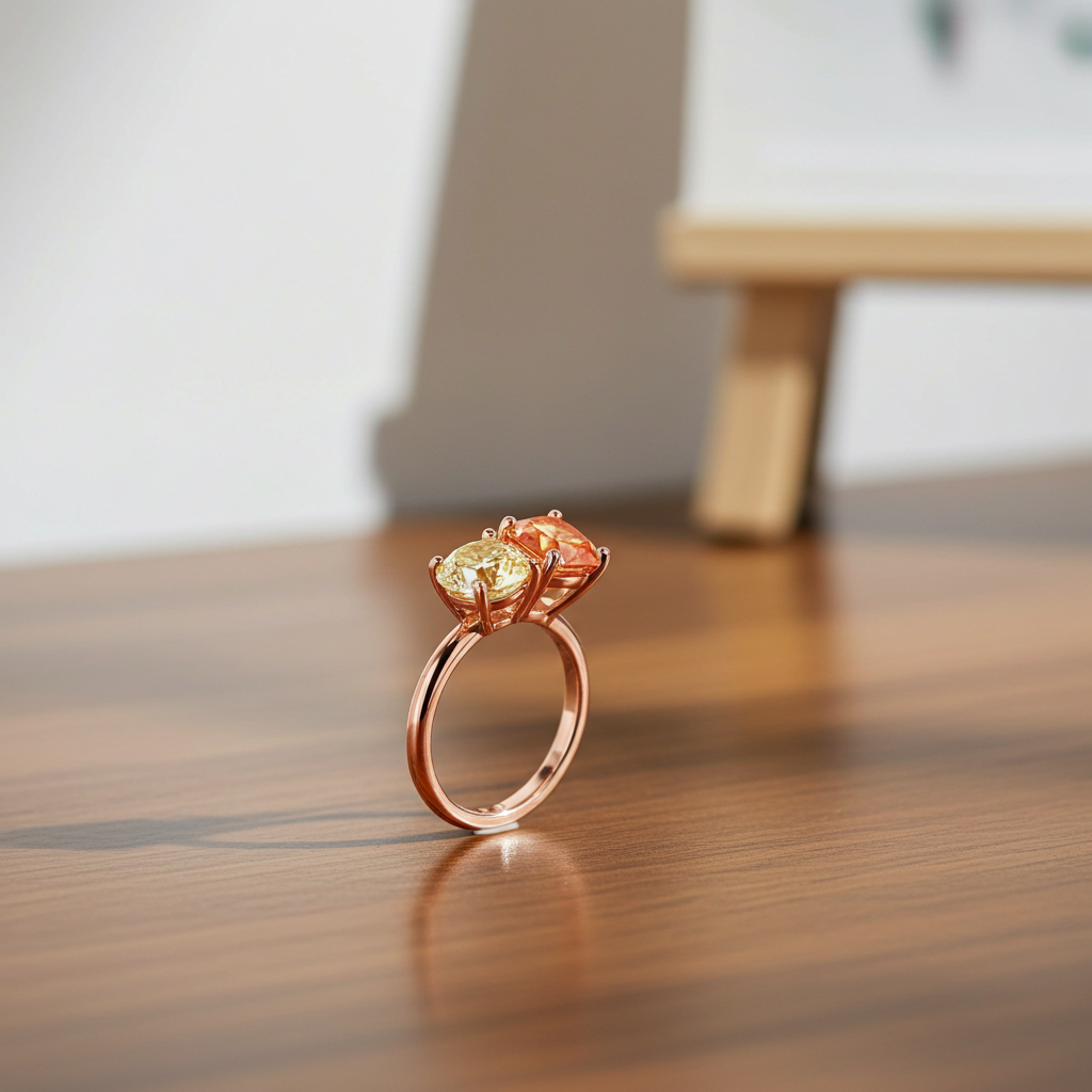 VVS1 Yellow Moissanite Square and Round Cut Ring 6mm