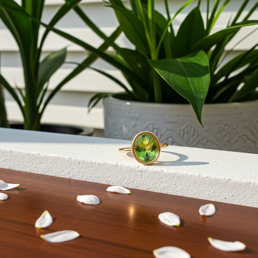 2CT Natural Peridot Gemstone Ring 7x9mm