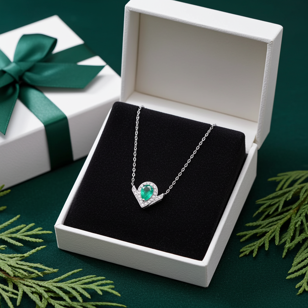 Natural Emerald Teardrop Pendant Necklace 5x7mm
