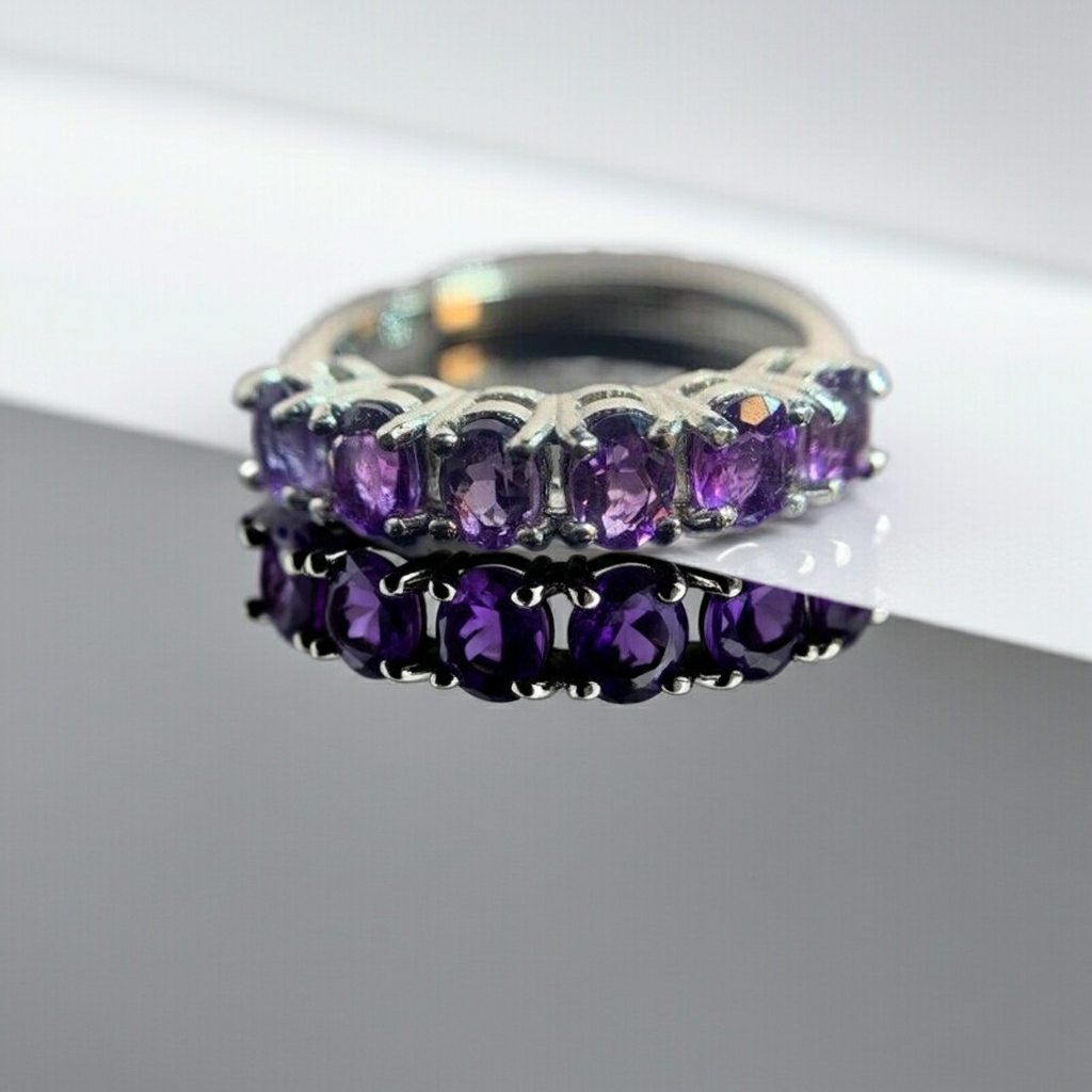 Natural Amethyst Band Ring 3x4mm 925 Sterling Silver