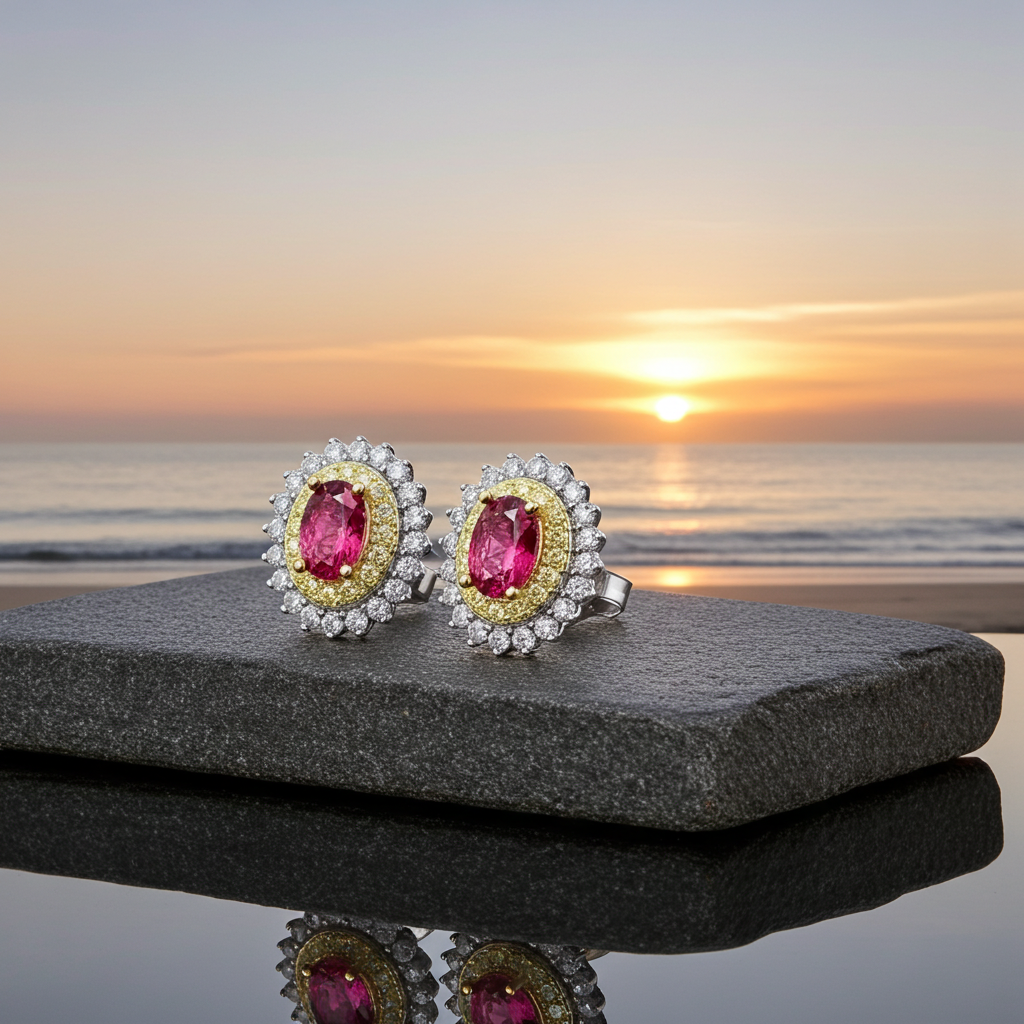 Natural Pink Tourmaline 4x6mm Stud Earrings 925 Sterling
