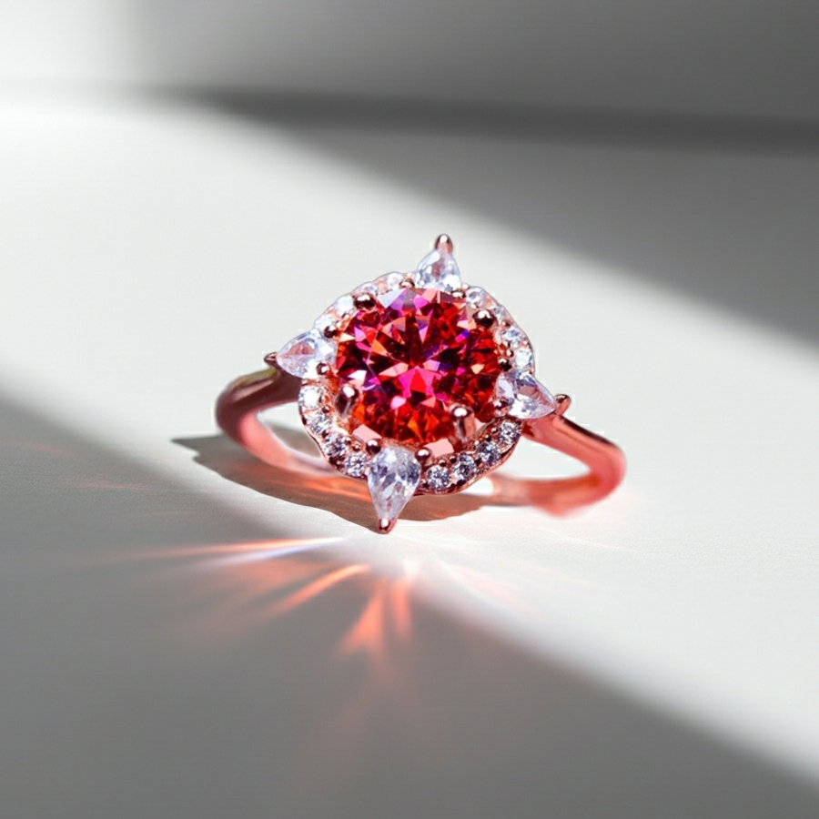 VVS1 Round Brilliant Cut 1 CT Red Moissanite Ring 6.5mm