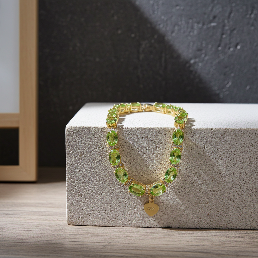 Natural Peridot August Birthstone Tennis Bracelet 925 Sterling Silver