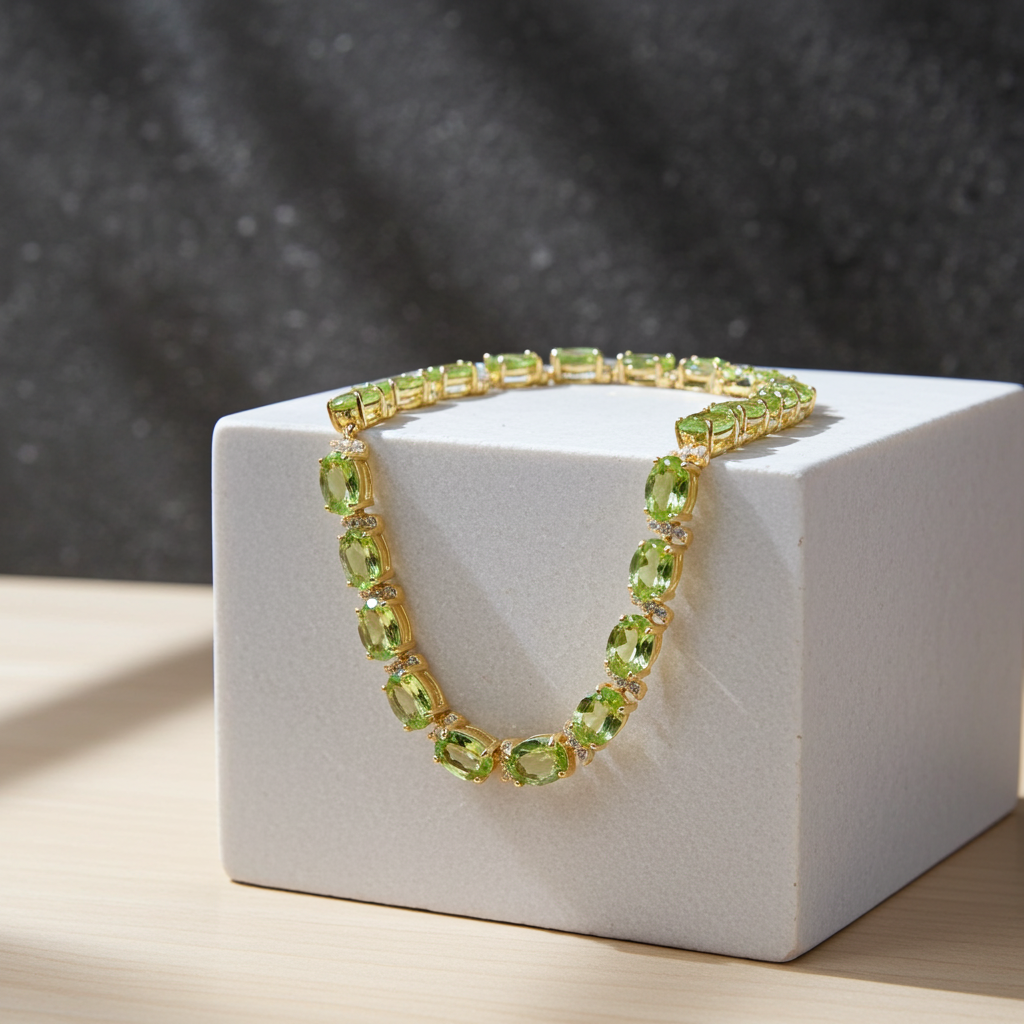 Natural Peridot August Birthstone Tennis Bracelet 925 Sterling Silver