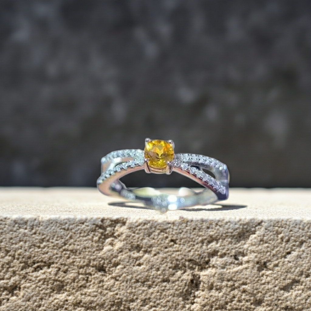 Dainty Citrine Band Ring, November Birthstone Citrine Stackable Ring