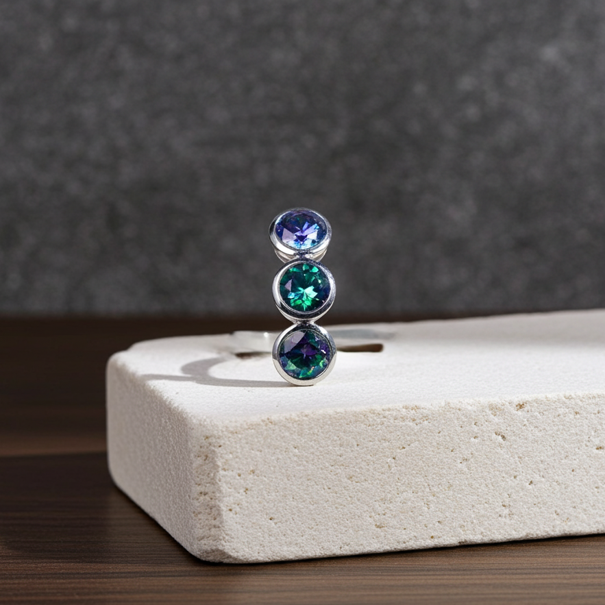 1.5CT VVS1 Round Brilliant Black Rainbow Moissanite Ring 925 Sterling Silver