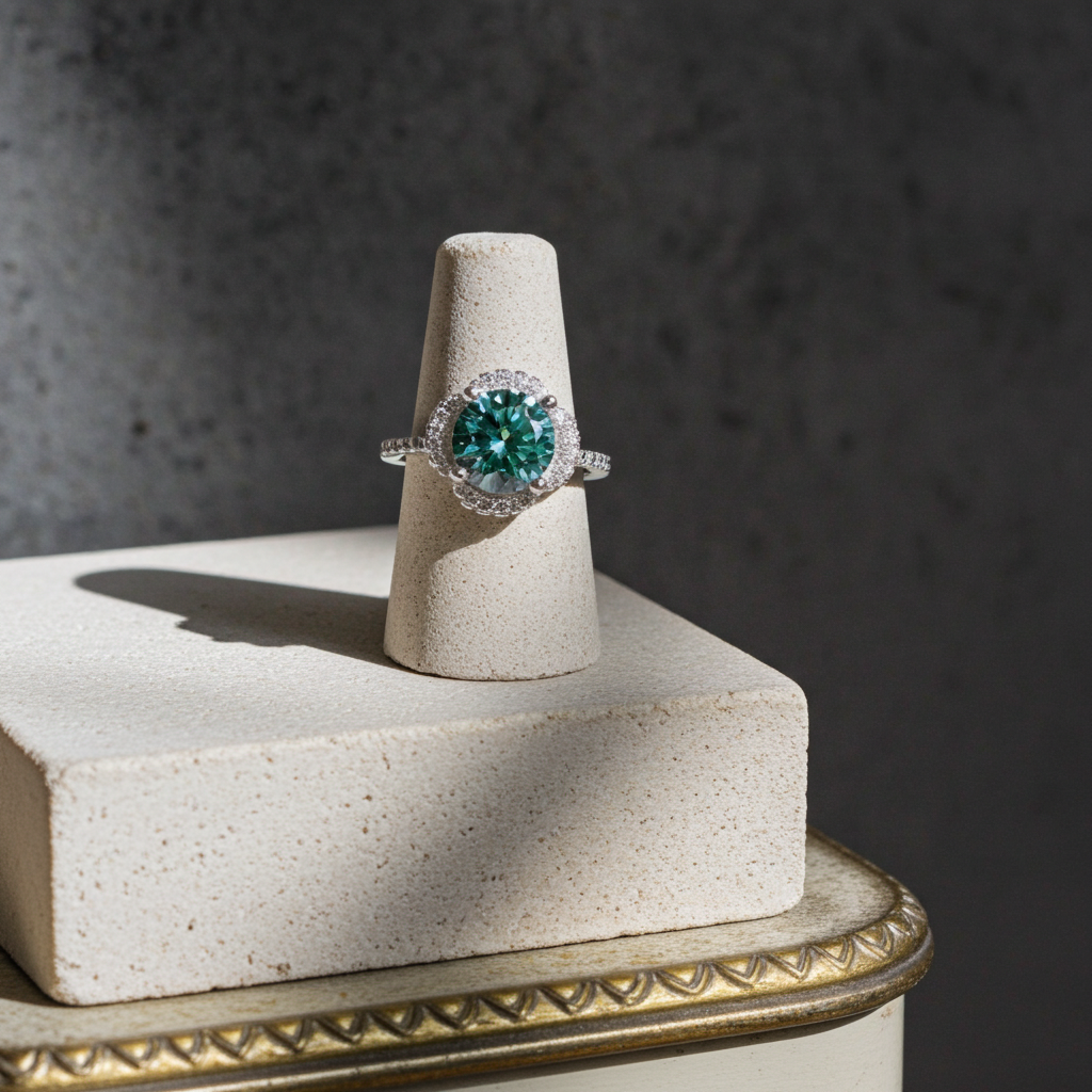 2 Carat Green Moissanite Flower Ring 8mm