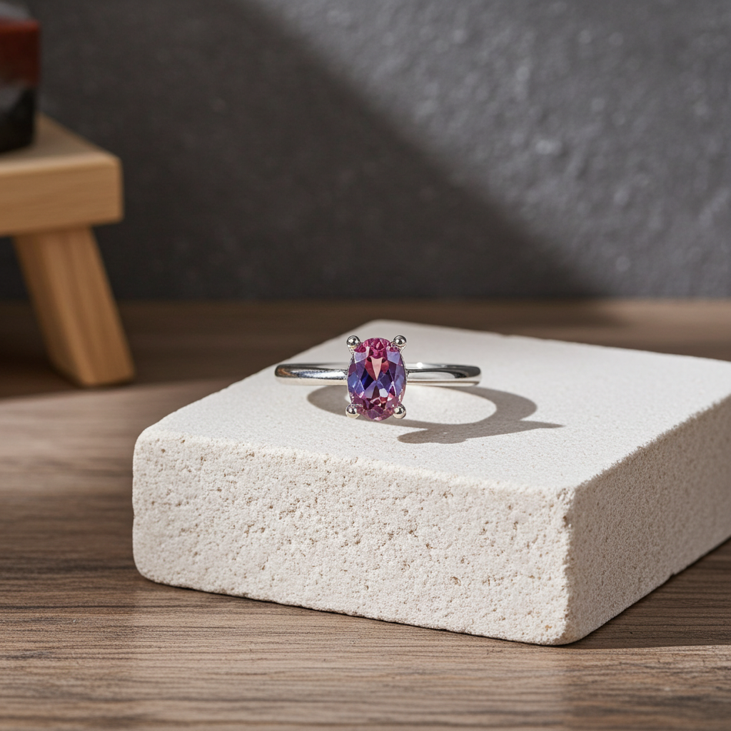 Lab Alexandrite Gemstone Ring VVS Grade Color Changing 4x6mm Sterling Silver