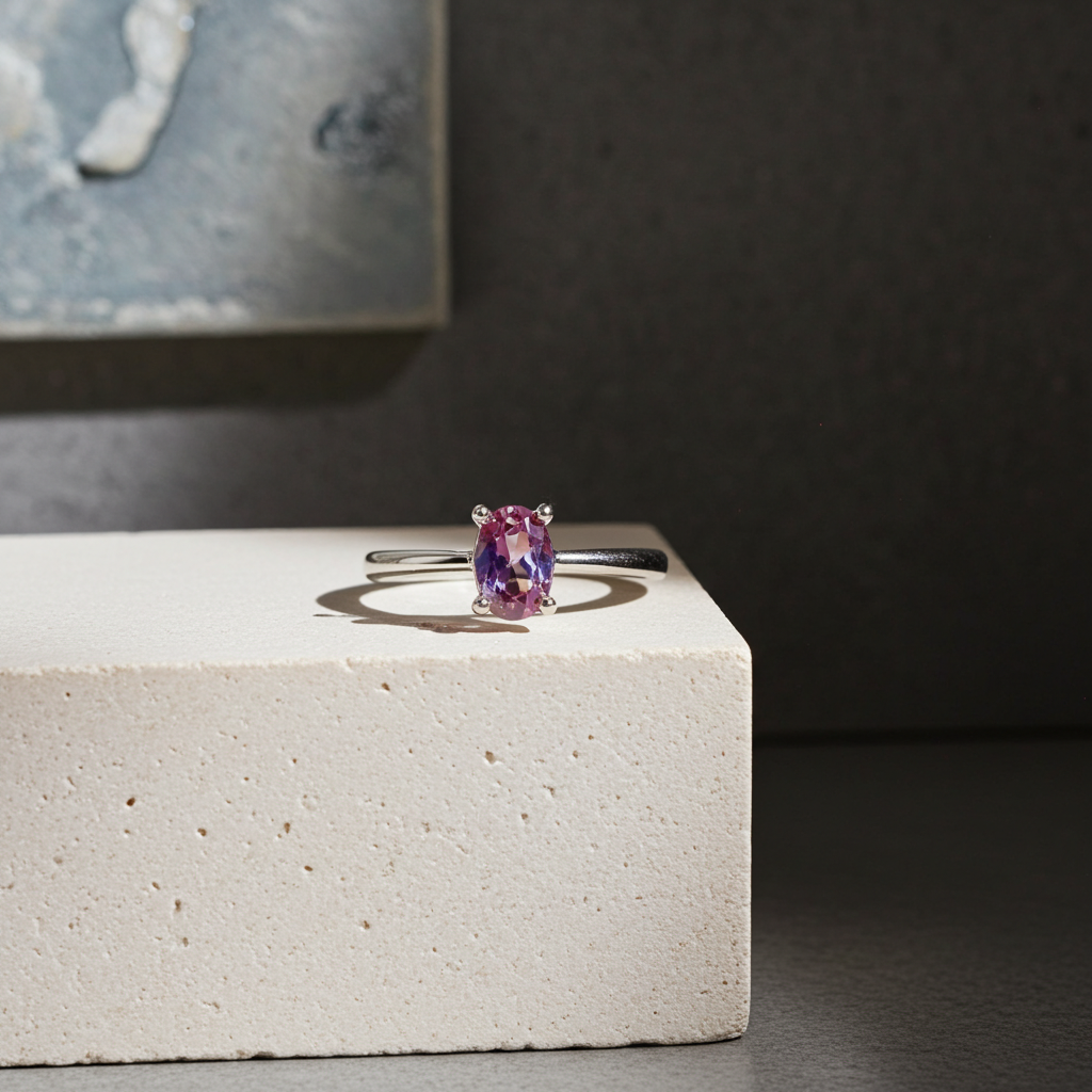 Lab Alexandrite Gemstone Ring VVS Grade Color Changing 4x6mm Sterling Silver