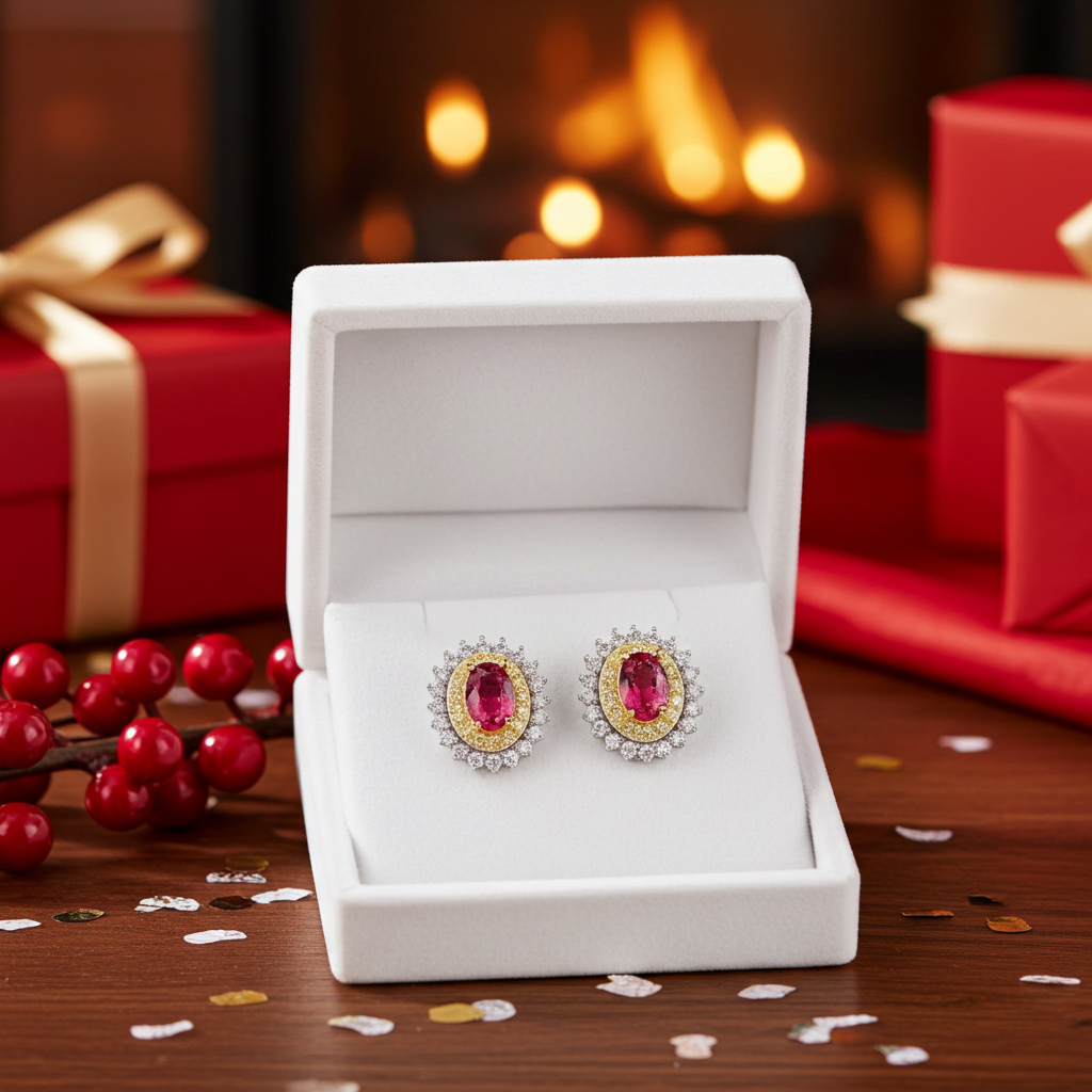 Natural Pink Tourmaline 4x6mm Stud Earrings 925 Sterling
