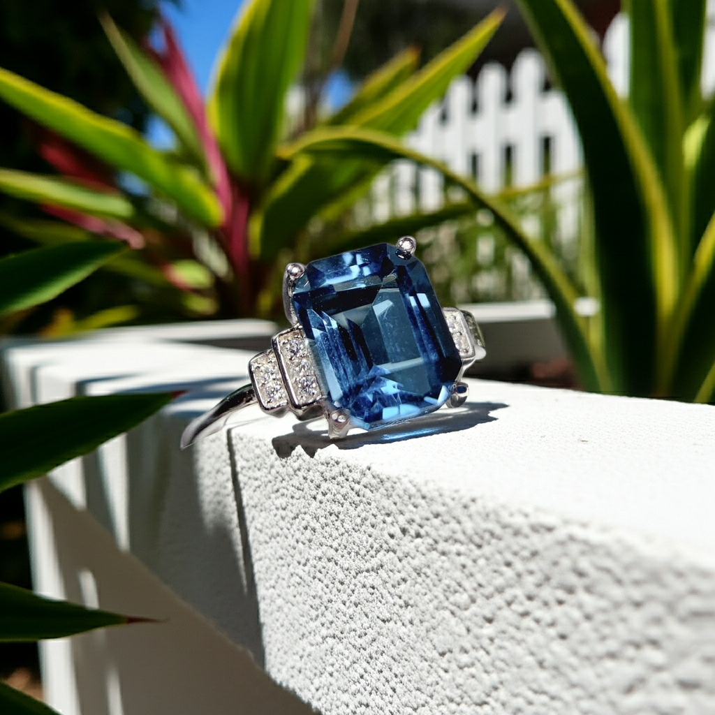 3 Carat Emerald Cut London Blue Topaz Ring 925 Sterling Silver