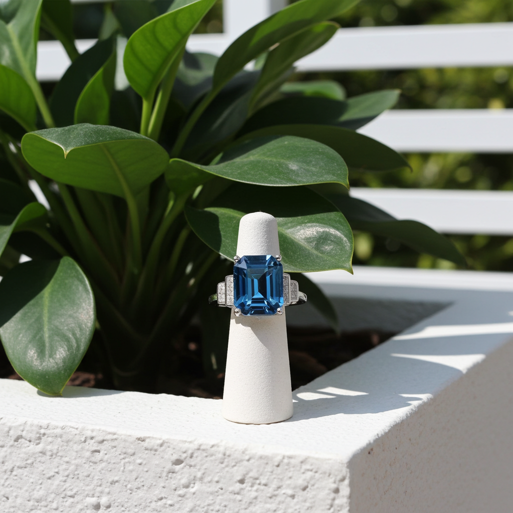 3 Carat Emerald Cut London Blue Topaz Ring 925 Sterling Silver