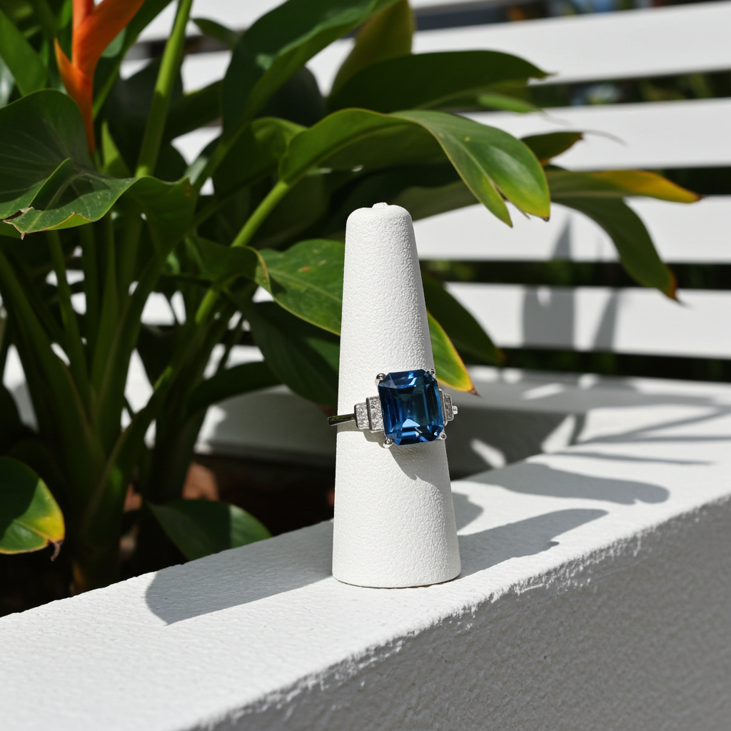 3 Carat Emerald Cut London Blue Topaz Ring 925 Sterling Silver