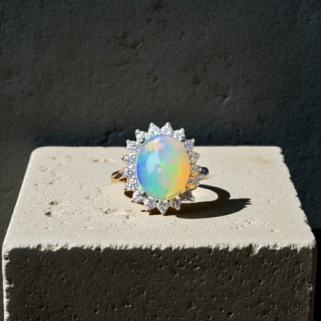Australian Fire Opal Ring 8x10mm 925 Sterling Silver