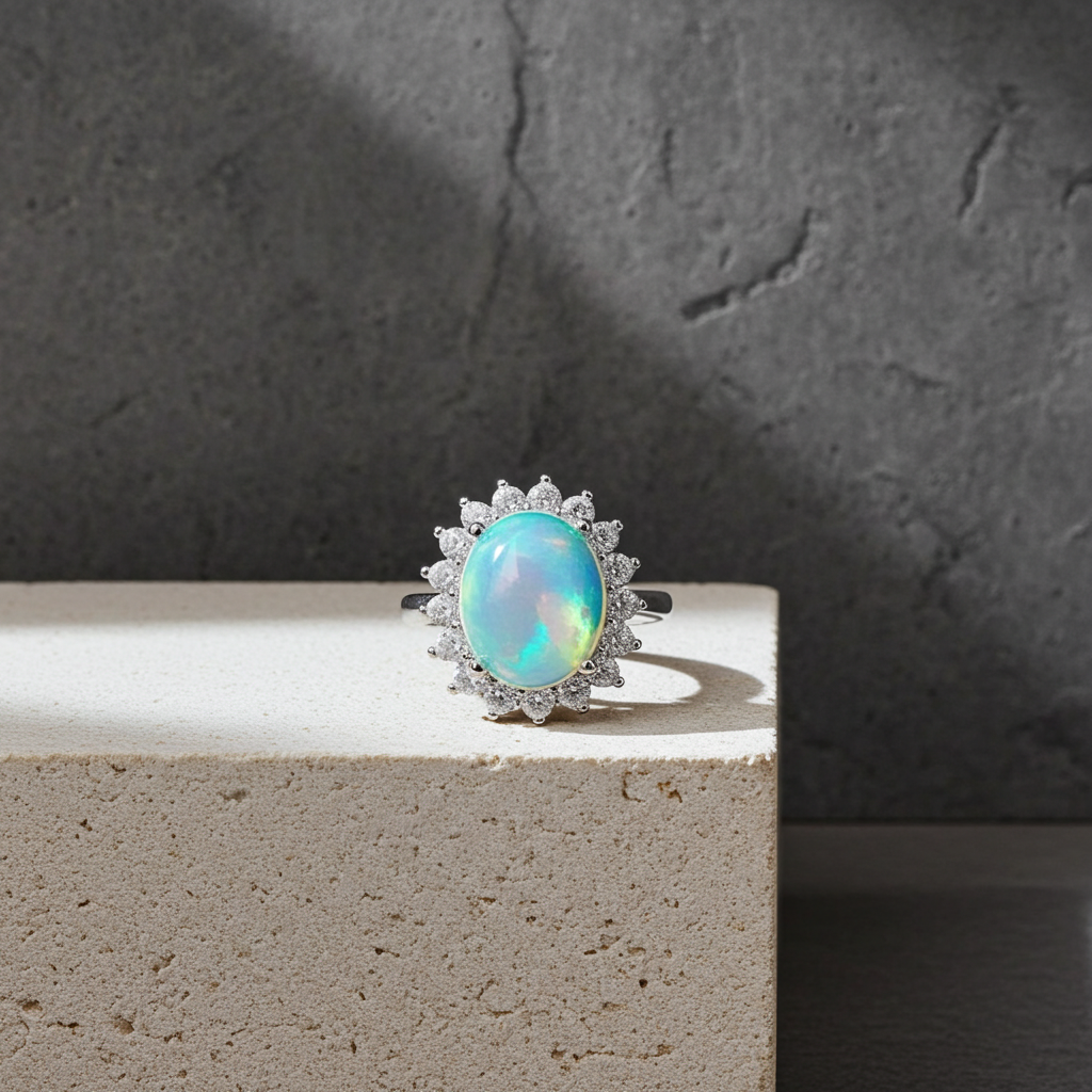 Australian Fire Opal Ring 8x10mm 925 Sterling Silver
