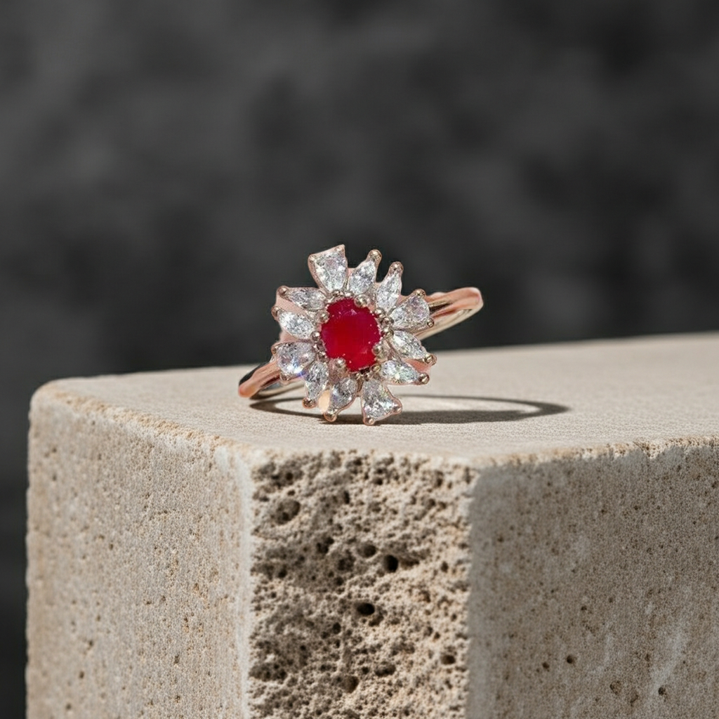 Dainty Ruby Cluster Cocktail Ring 3x4mm, Natural Ruby Ring Sterling Silver