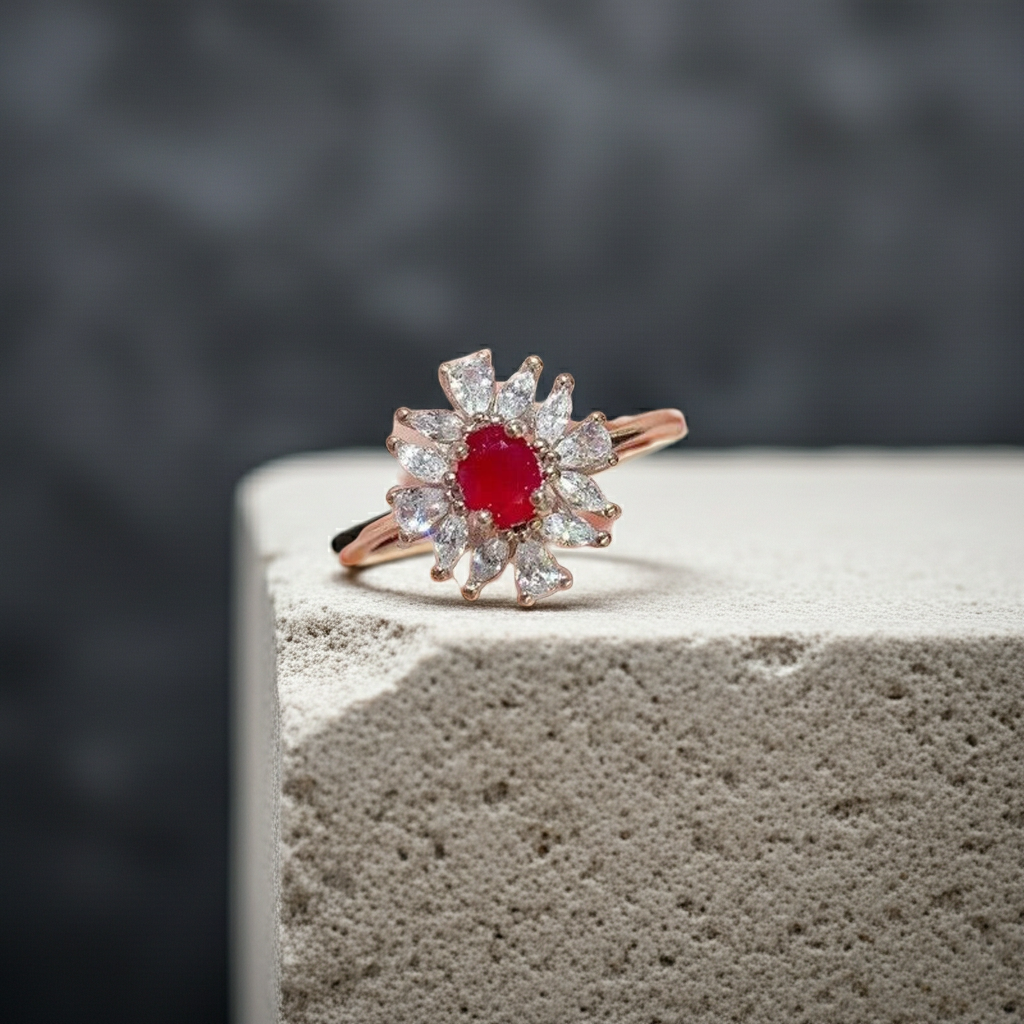 Dainty Ruby Cluster Cocktail Ring 3x4mm, Natural Ruby Ring Sterling Silver