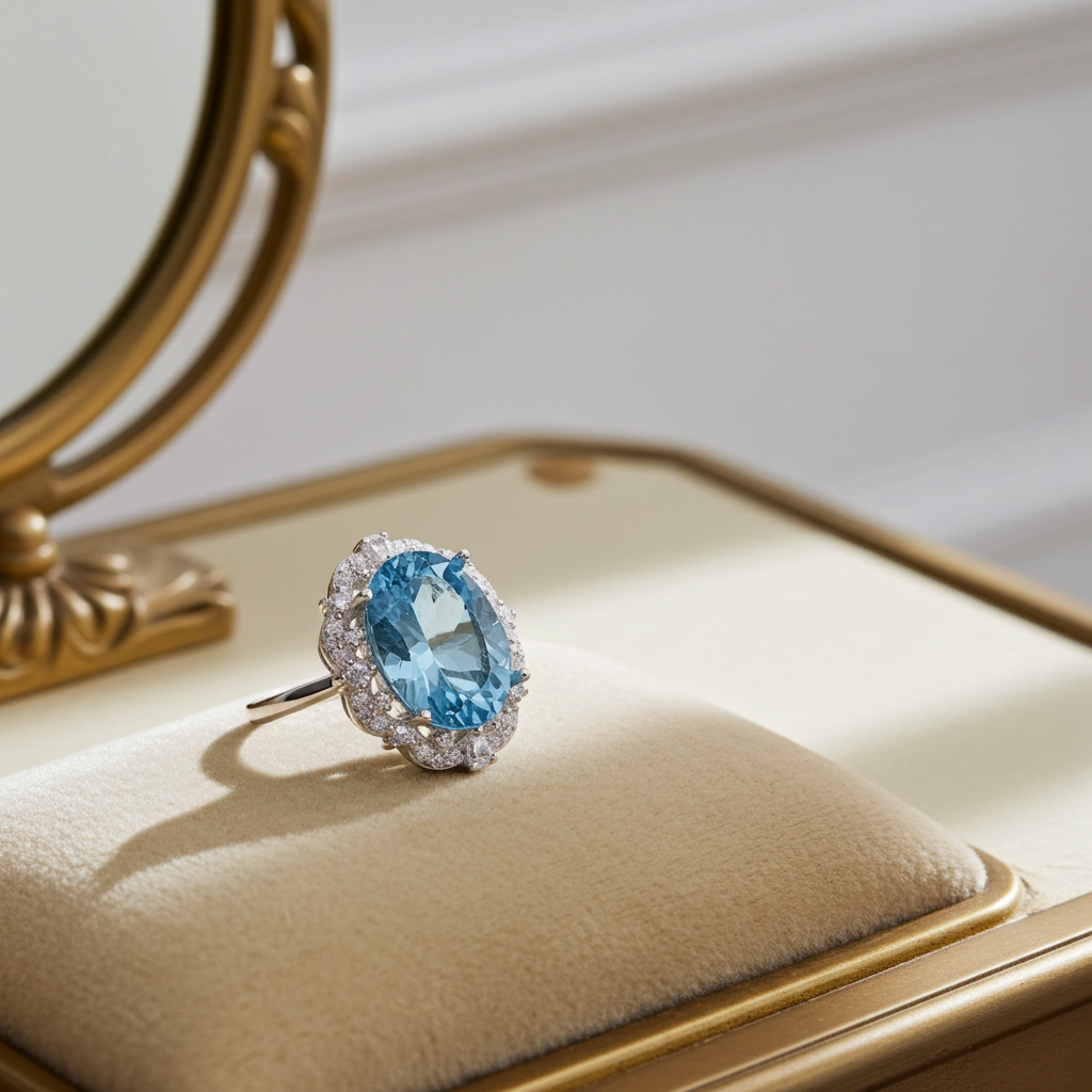 Oval Cut Sky Blue Topaz Gemstone Ring 10x14mm
