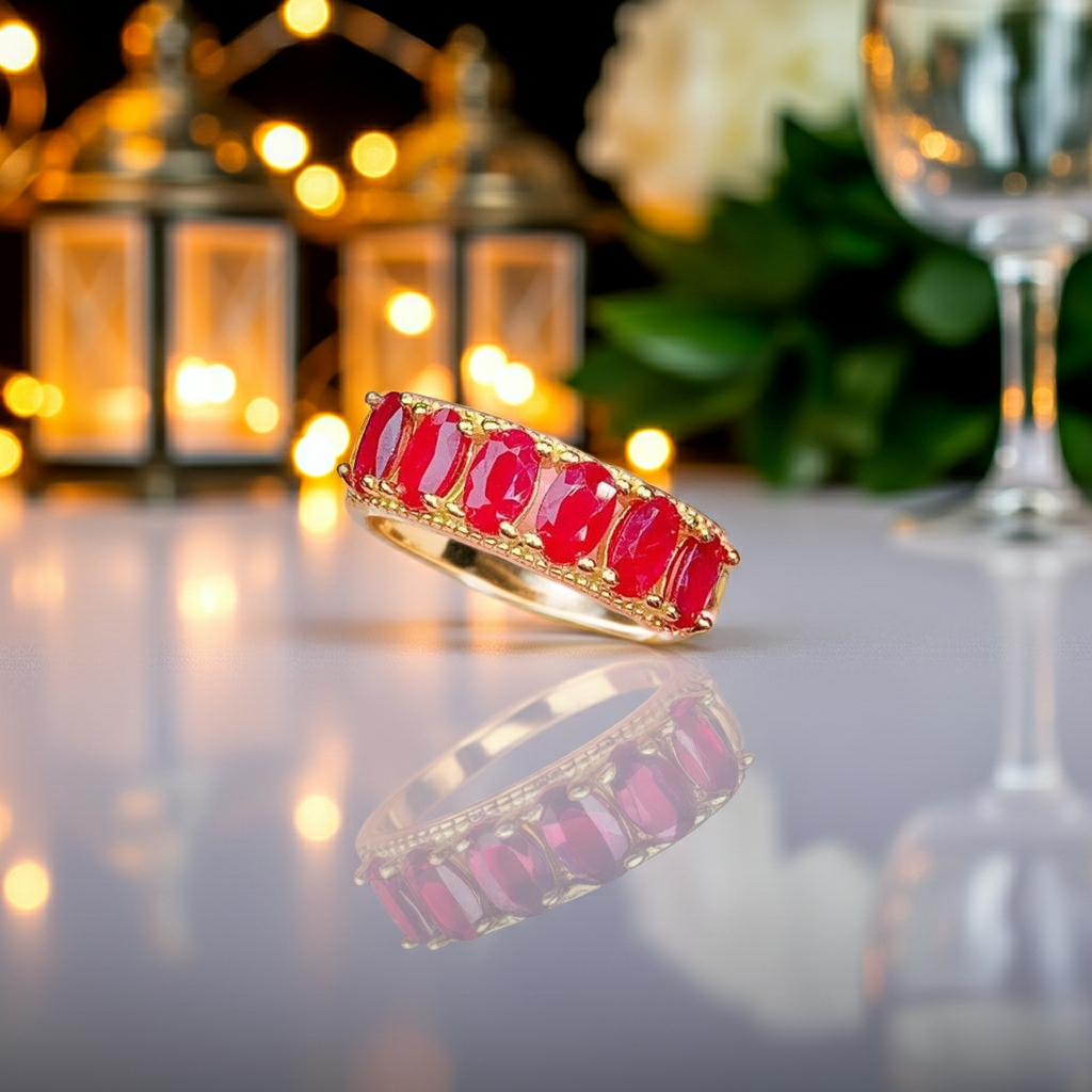 Natural Ruby Band Ring – 3x5mm Oval Ruby 925 Sterling Silver | PHIMSERA