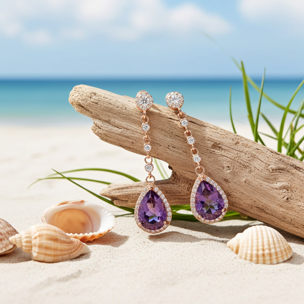 4CT Pear Cut Amethyst Drop Dangle Earrings
