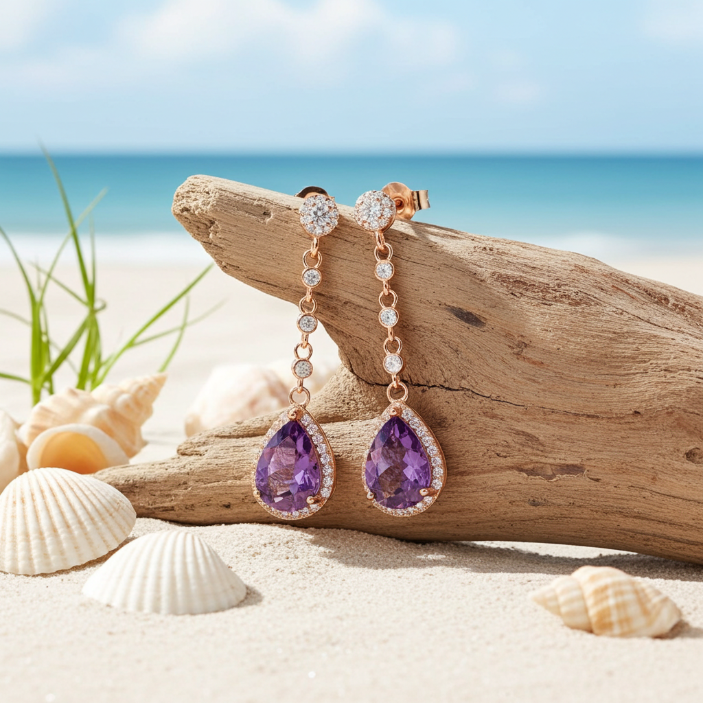 4CT Pear Cut Amethyst Drop Dangle Earrings