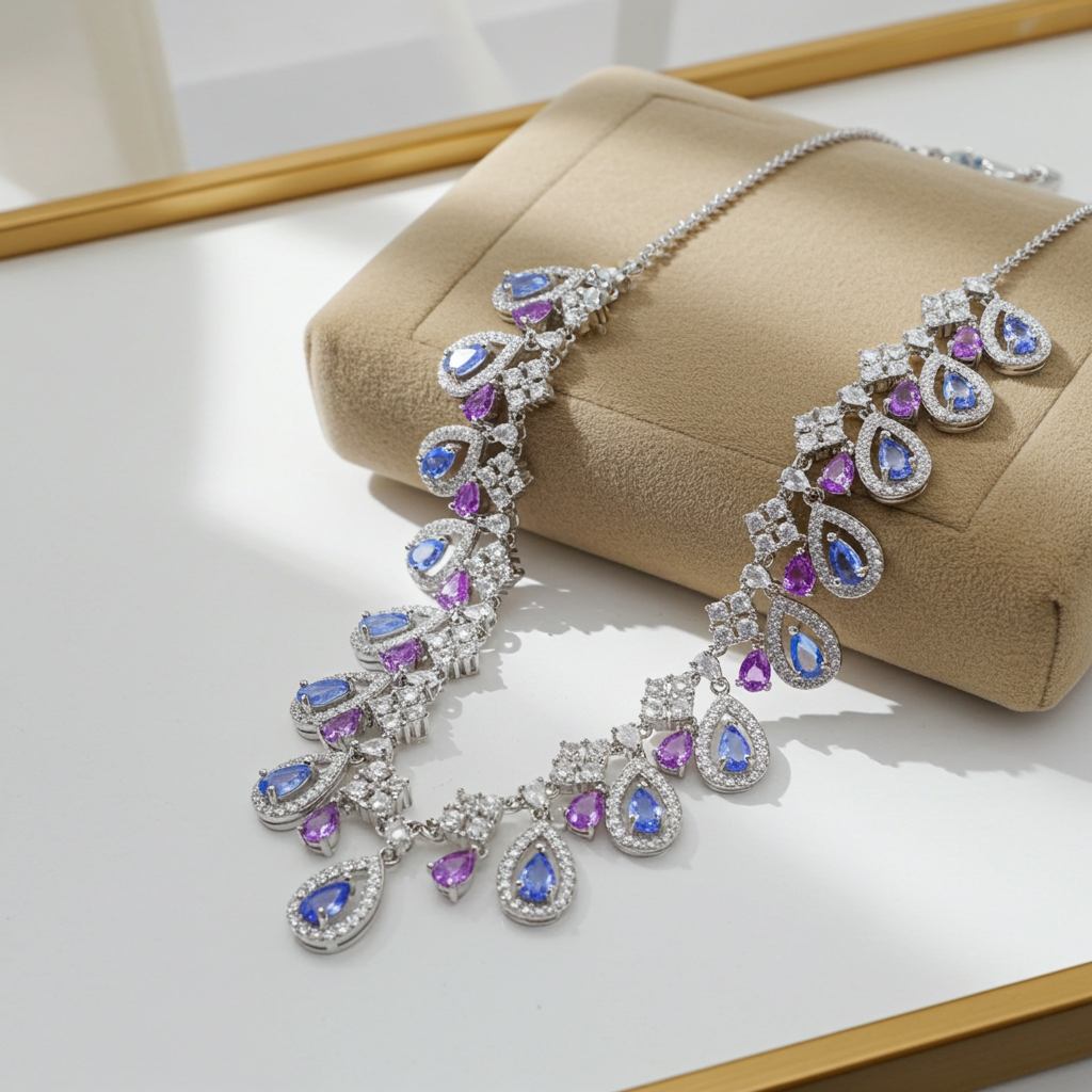 Natural Amethyst & Purple Tanzanite Gemstone Charm Necklace 925 Sterling Silver