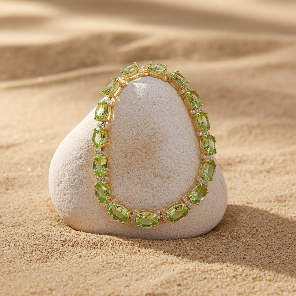 Natural Peridot August Birthstone Tennis Bracelet 925 Sterling Silver