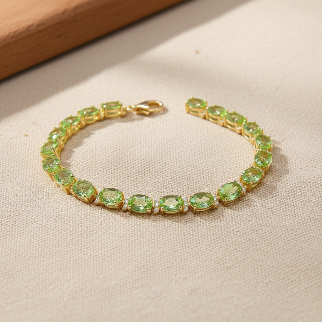 Natural Peridot August Birthstone Tennis Bracelet 925 Sterling Silver