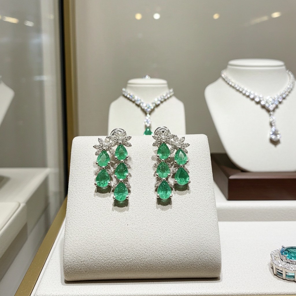 Colombian Emerald Cluster Earrings, Emerald Earrings For Women
