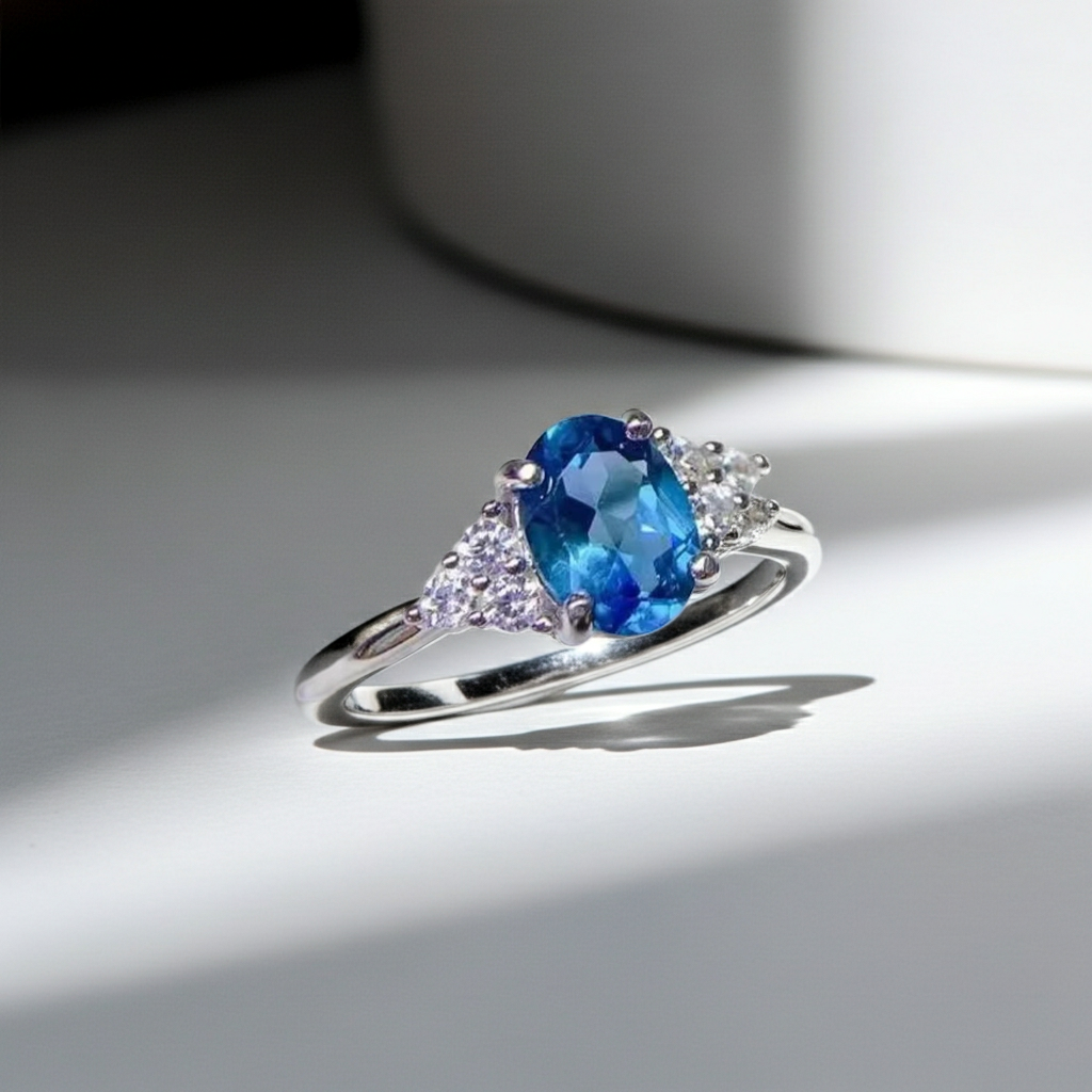 1.25CT London Blue Topaz Ring 925 Sterling Silver 6x8mm