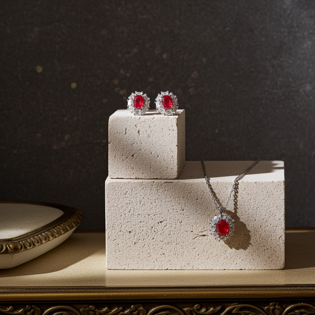 Natural Ruby Jewelry Set, Women's Ruby Pendant and Ring, Ruby Ring and Pendant