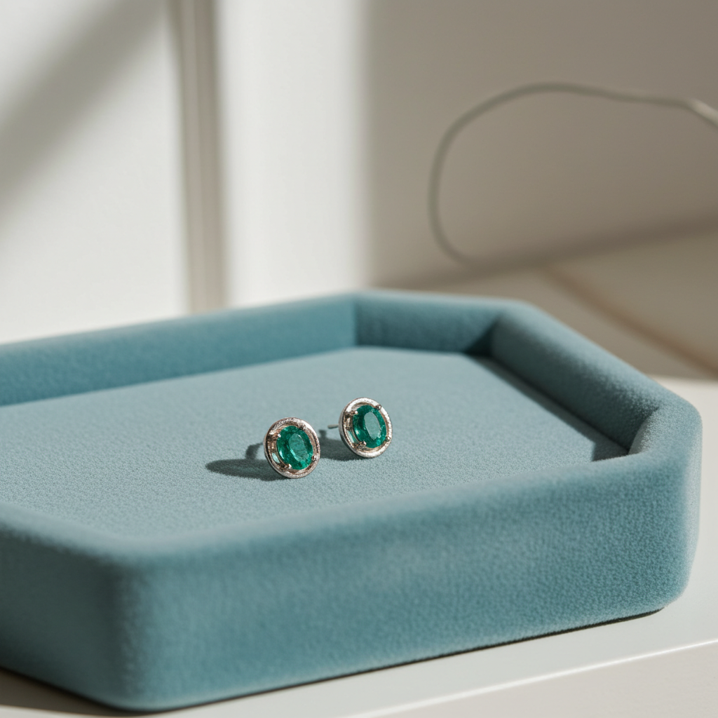 Colombian Emerald Stud Earrings 4x5mm 925 Sterling Silver