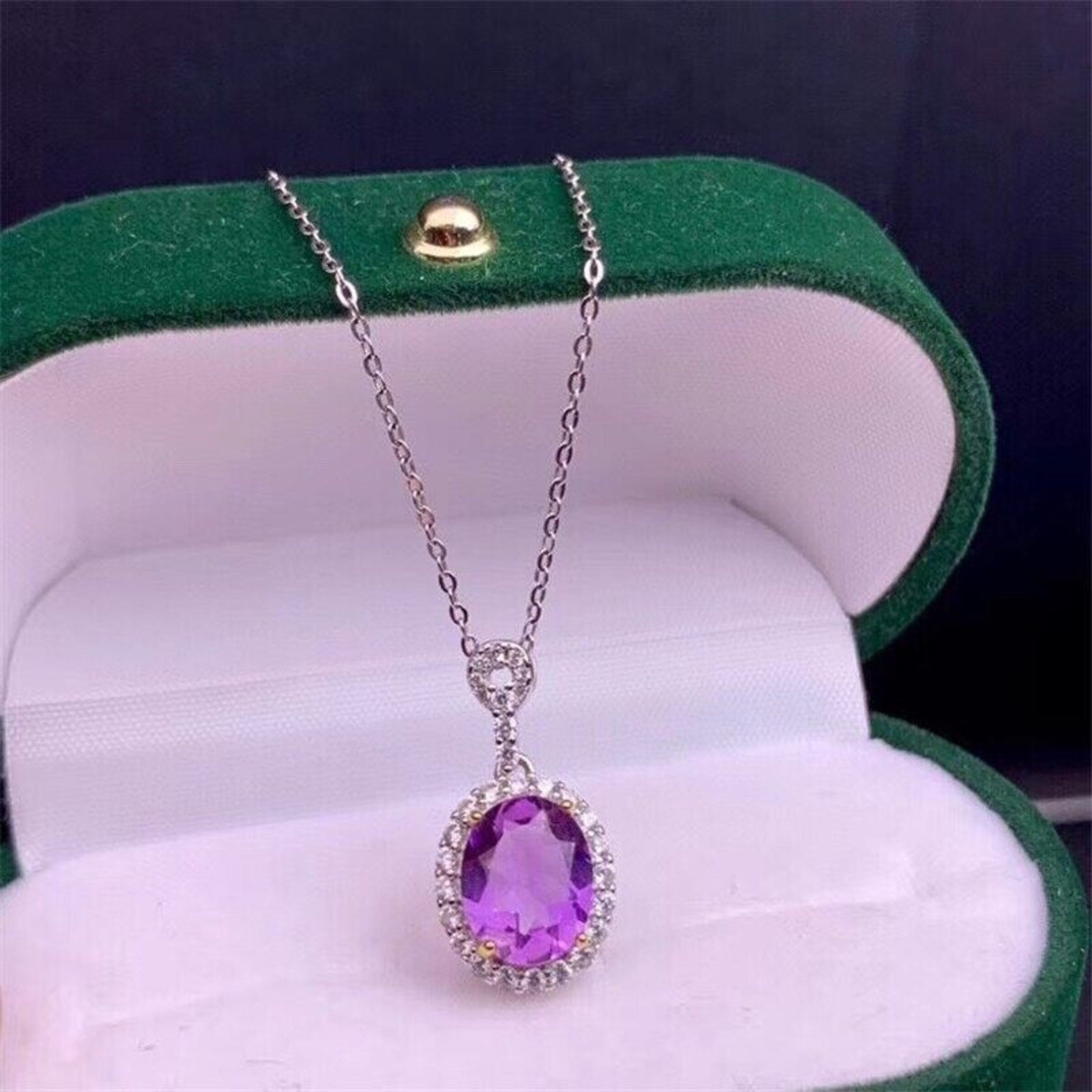 Natural Amethyst Pendant and Ring Jewelry Set, Oval Cut Ring and Pendant Set